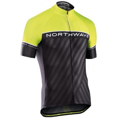 Maillot Northwave Logo 3 manches courtes jaune fluo noir enfant